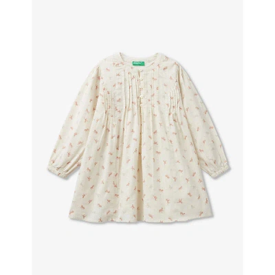 Benetton Babies'  Cream Pattern Horse-pattern Long-sleeved Cotton Dress 18 Months - 6 Years