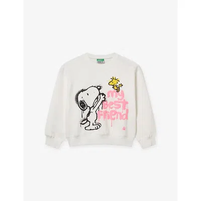 Benetton Kids' Cream Peanuts Snoopy-print Cotton Sweatshirt 6 In White
