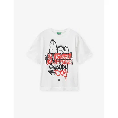 Benetton Kids' Cream Snoopy Graphic-print Cotton T-shirt 6-14 In White