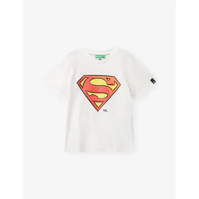 Benetton Kids' Cream Superman Dc Comics Graphic-print Cotton-jersey T-shirt 18 Months - 5 Year In Neutral