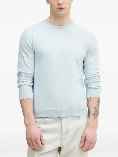 Benetton Crew-neck Ribbed-trim Sweater In Blue