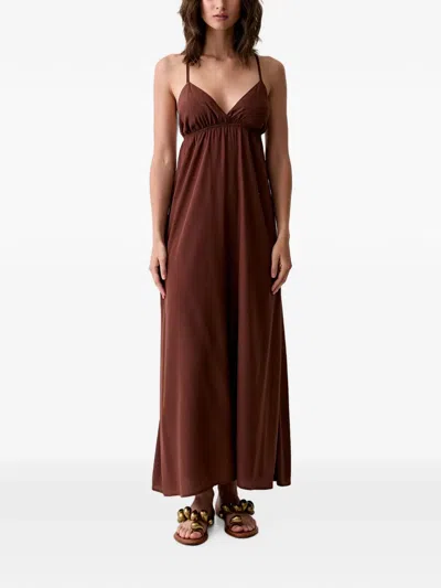 Benetton Criss-cross Back Maxi Dress In Brown