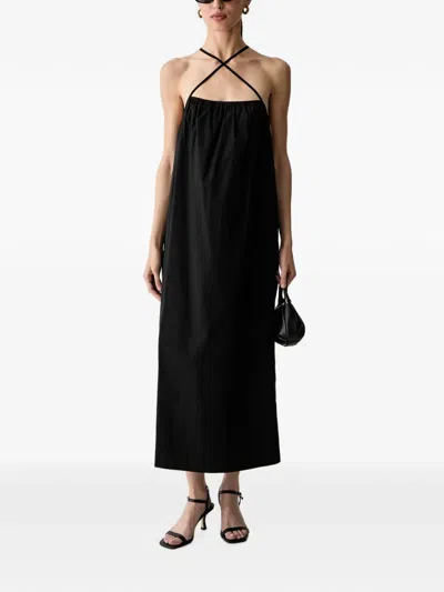 Benetton Criss-cross-strap Loose Maxi Dress In Black
