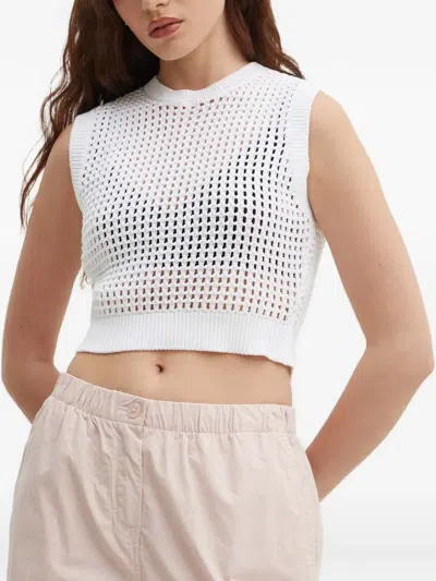 Benetton Crochet-knit Cropped Sweater In White