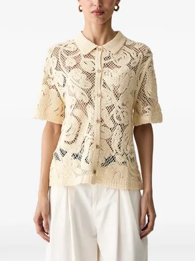 Benetton Crochet-knit Floral-pattern Shirt In Neutral