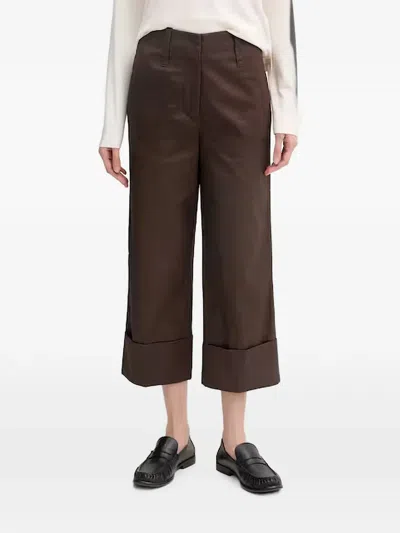 Benetton Cropped Turn-up Cuff Trousers In Brown