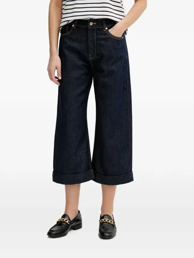 Benetton Cropped Wide-leg Jeans In Blue