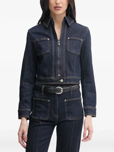 Benetton Cropped Zip-up Denim Jacket In Blue