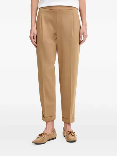 Benetton Cuffed Tapered Trousers In Brown