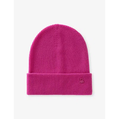 Benetton Logo-embroidered Wool-blend Hat Cyclamen In Cyclamen