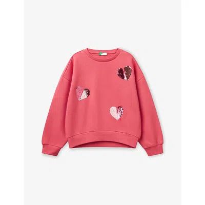 Benetton Kids' Cyclamen Sequin-embellished Crewneck Cotton-jersey Sweatshirt 6-14