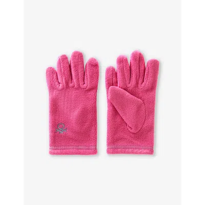 Benetton Kids' Cyclamen Unisex Brand-embroidery Fleece Gloves 6-14 Y