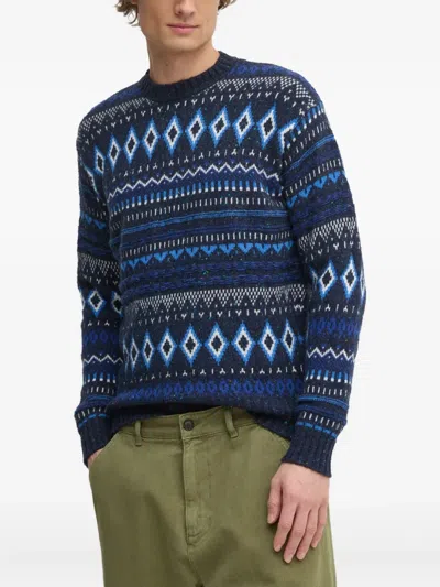 Benetton Diamond-pattern Sweater In Blue