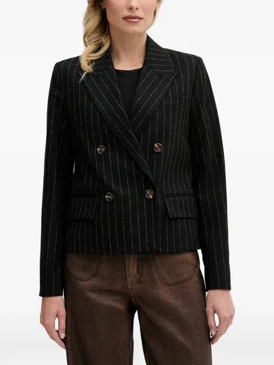 Benetton Double-breasted Pinstripe Blazer In Black