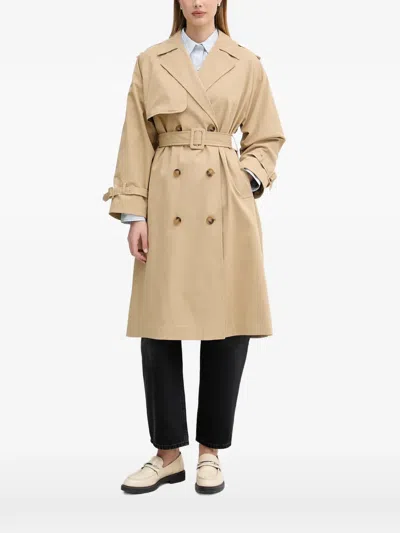 Benetton Double-breasted Belted Trench Coat In Neutral