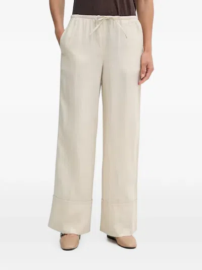 Benetton Drawstring Linen Trousers In Neutral