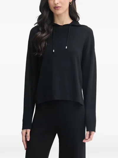 Benetton Drawstring-hood Side-slit Hoodie In Black