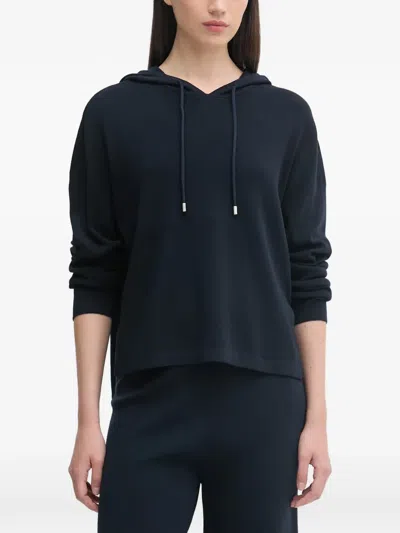 Benetton Drawstring-hood Side-slit Hoodie In Blue