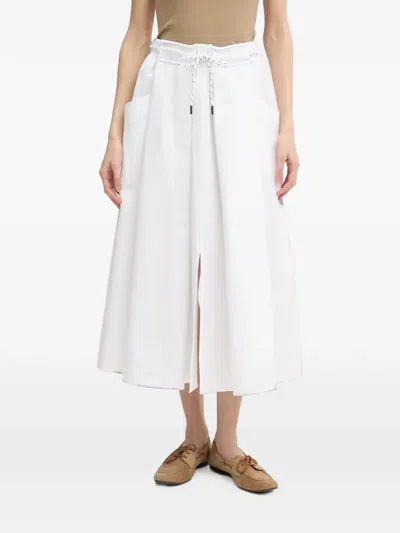 Benetton Drawstring-waist Pocketed Midi Skirt In White