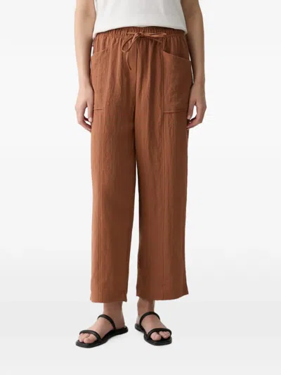 Benetton Drawstring-waist Straight-leg Cropped Trousers In Brown