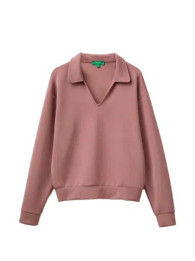 Benetton Drop-shoulder V-neck Sweatshirt In Pink