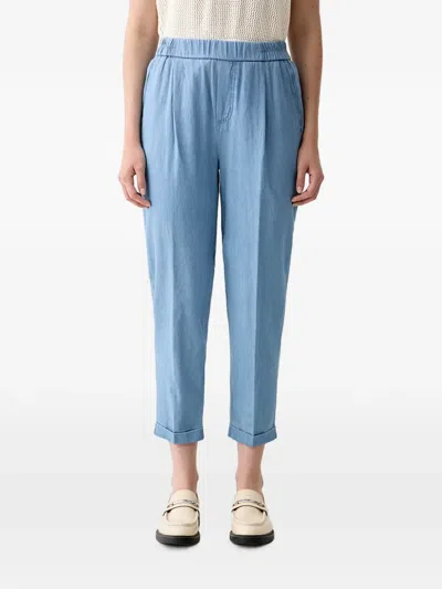 Benetton Elasticated-waist Tapered Trousers In Blue