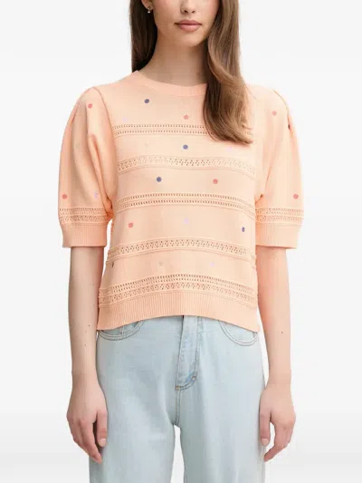 Benetton Embroidered Cotton Sweater In Orange