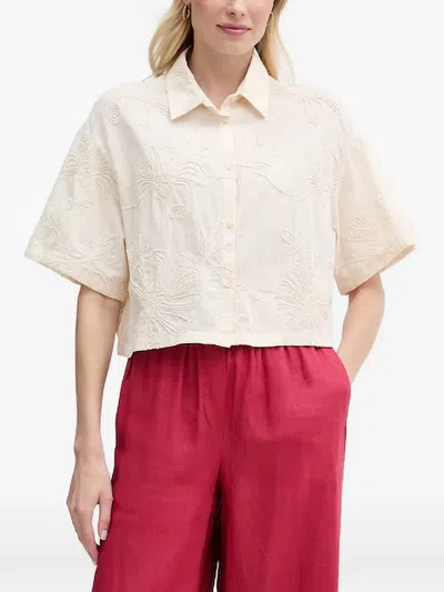 Benetton Embroidered Cropped Shirt In Neutral