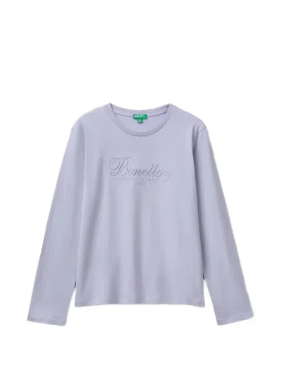 Benetton Embroidered Logo-print T-shirt In Purple