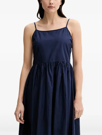 Benetton Embroidered Midi Dress In Blue