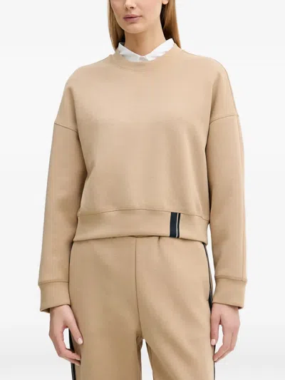 Benetton Embroidered-logo Crew-neck Sweatshirt In Neutral