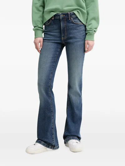 Benetton Faded Flared-leg Jeans In Blue