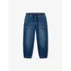 Benetton Faded-wash Elasticated-waist Denim Blend Joggers 6 In Blue