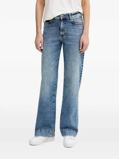 Benetton Faded Wide-leg Jeans In Blue