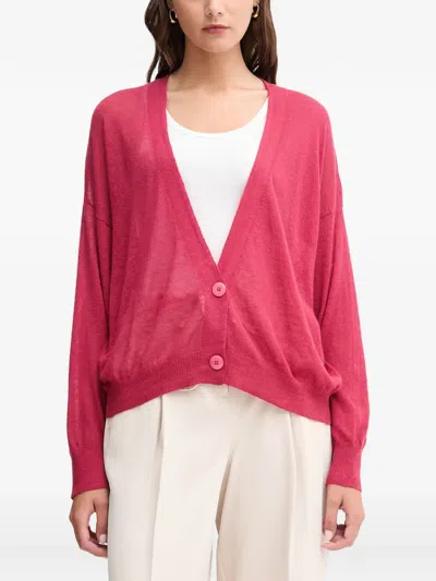 Benetton Fine-knit V-neck Cardigan In Pink