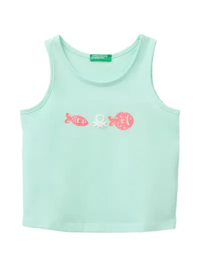 Benetton Kids' Fish-print Tank Top In Green