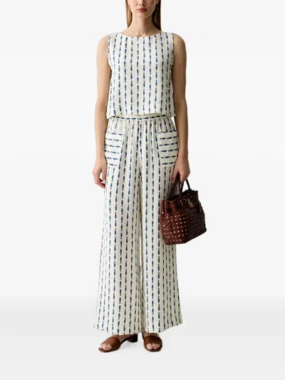 Benetton Fish-striped Palazzo Pants In White