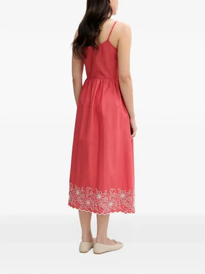 Benetton Floral Embroidered Dress In Red