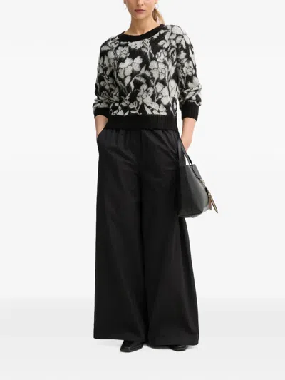 Benetton Floral Knit Sweater In Black