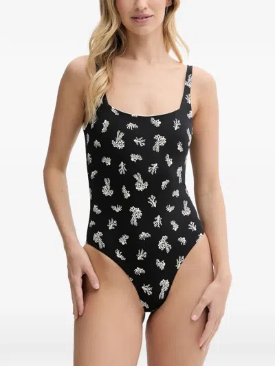 Benetton Floral Print Swimsuit In Black