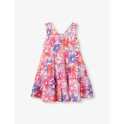 Benetton Babies'  Pink Floral Floral-print V-neck Woven Party Dress 6-14 Years