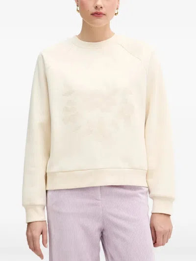 Benetton Floral-detail Crew Neck Sweatshirt In Neutral