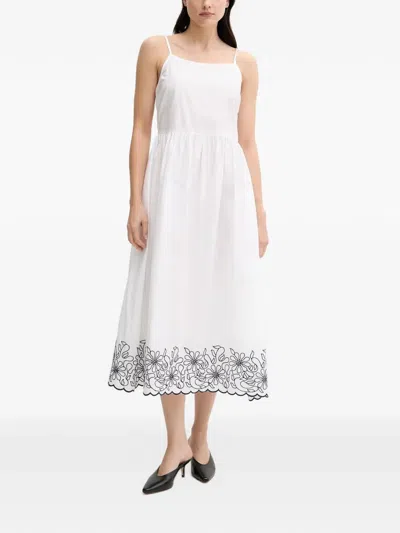 Benetton Floral-embroidered Dress In White