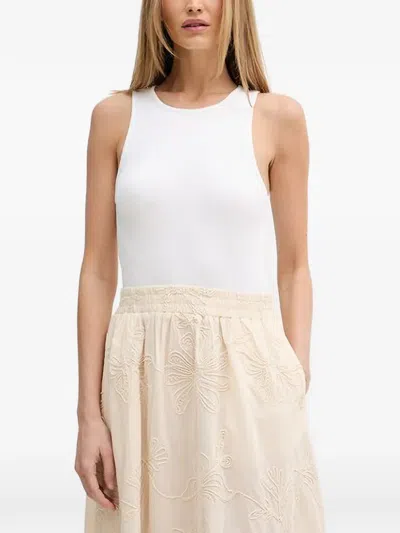 Benetton Floral-embroidered Sleeveless Midi Dress In Neutral