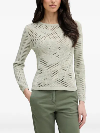 Benetton Floral-intarsia Open-knit Sweater In Green