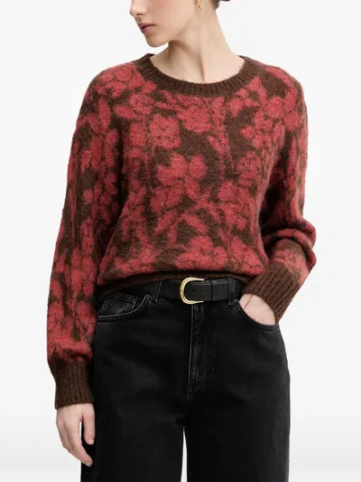 Benetton Floral-intarsia Sweater In Rot