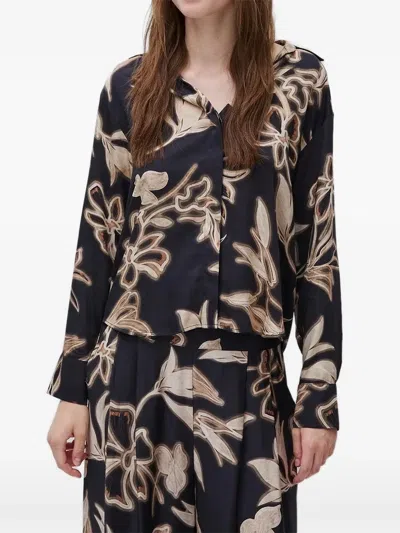 Benetton Floral-print Long-sleeve Shirt In Blue