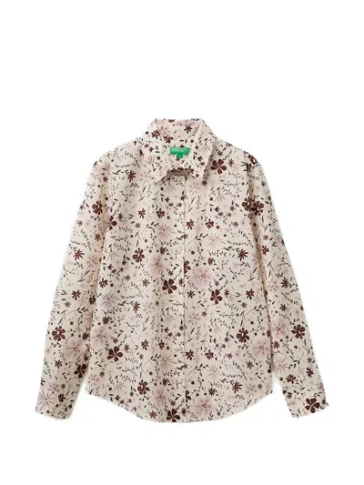 Benetton Floral-print Long-sleeve Shirt In Neutral