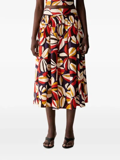 Benetton Floral-print Pleated Midi Skirt In Multi
