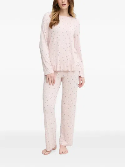 Benetton Floral-print Ruffled Nightwear Set In Pink